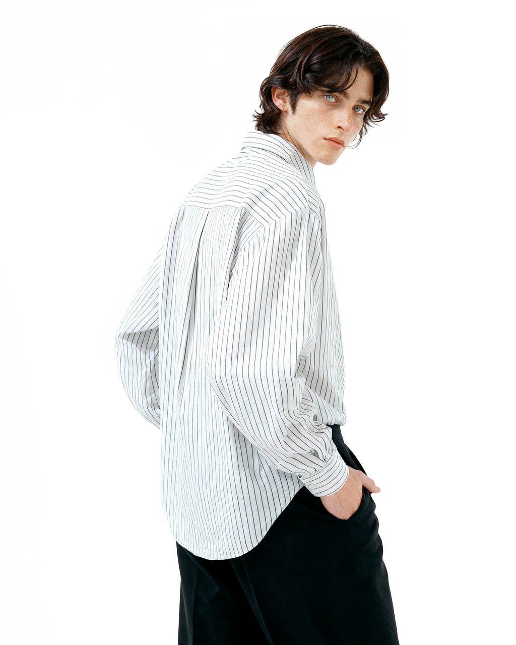 Pinstripe Long Sleeve Drop Shoulder Button Shirt