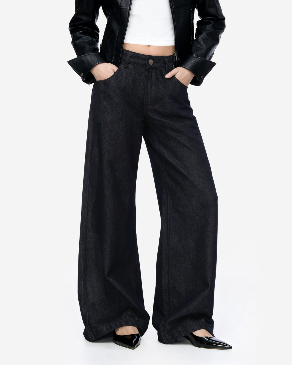 Wide Leg Low-Waisted Dark Wash Retro Jeans