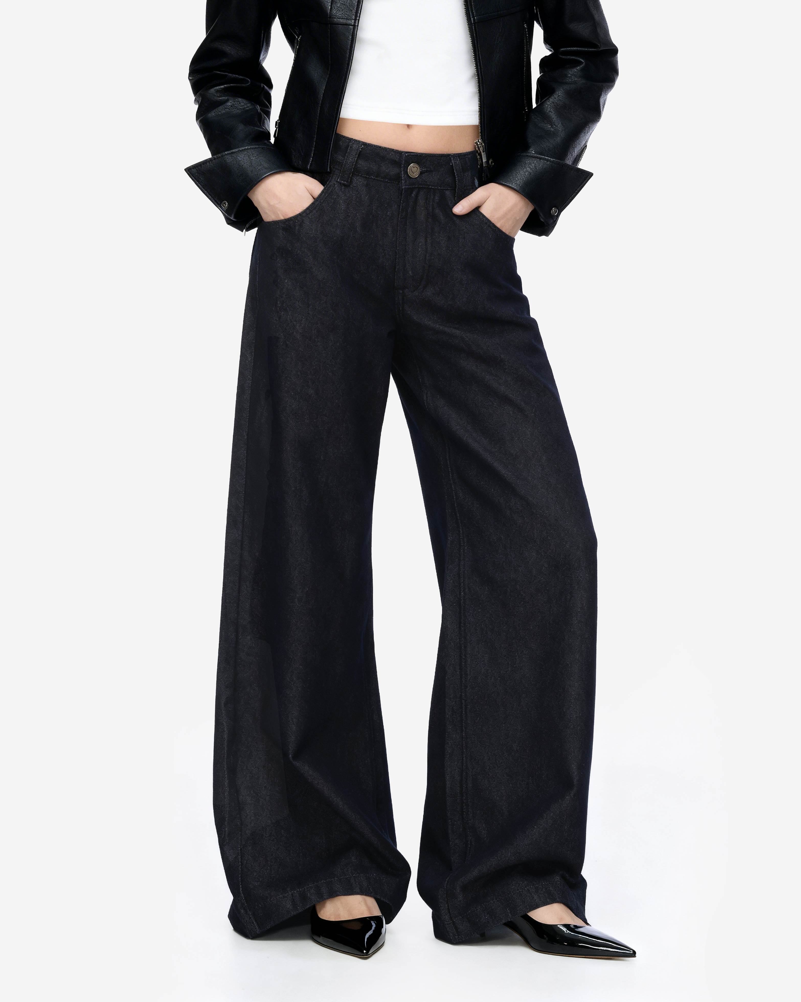 Wide Leg Low-Waisted Dark Wash Retro Jeans