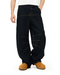 Wide Leg Contrast Stitch Detail Denim Jeans