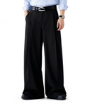 Wide Leg Tailored Trousers with Fold-Over Pleat