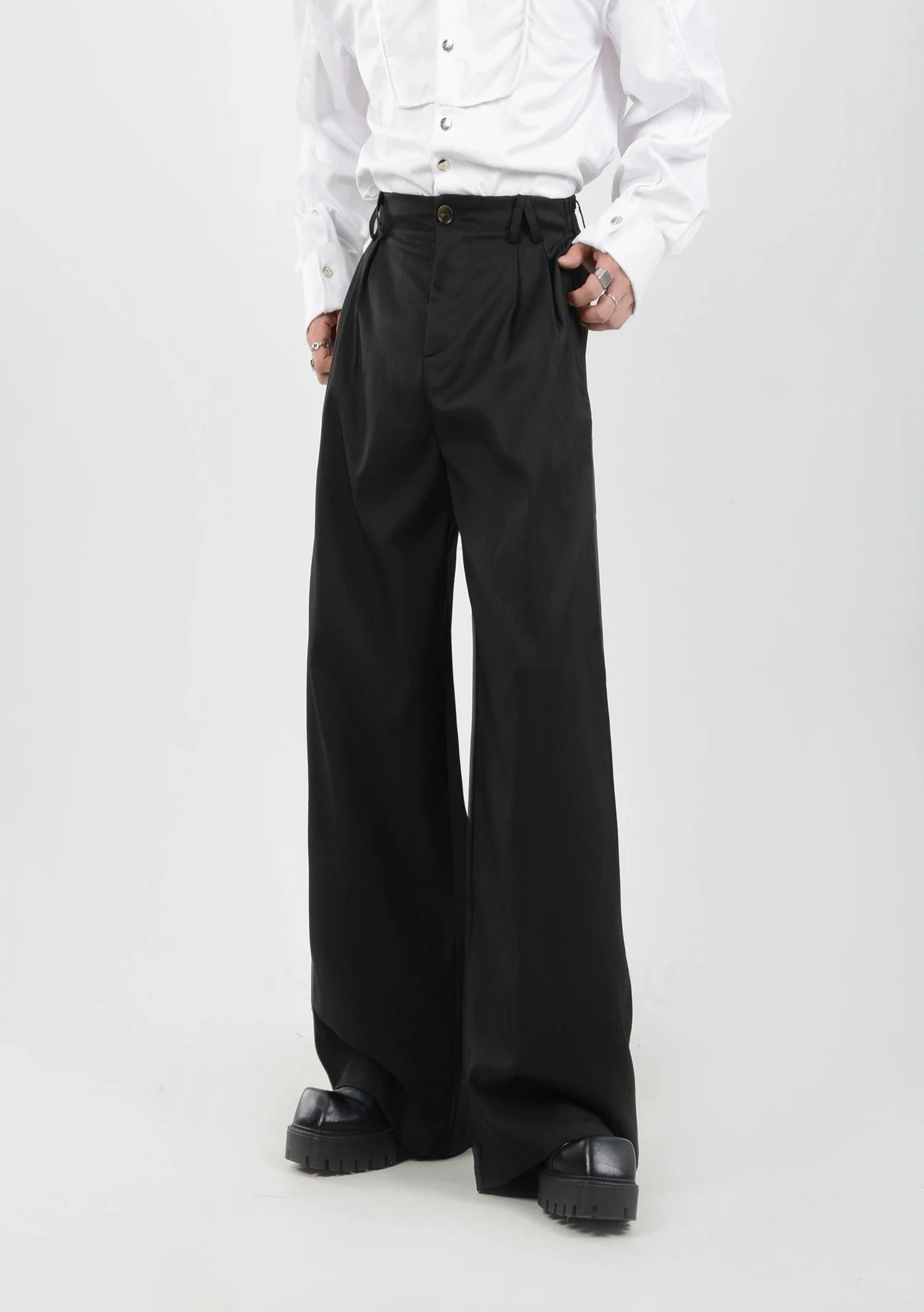 High-Waisted Wide Leg Pleated Lightweight Trousers