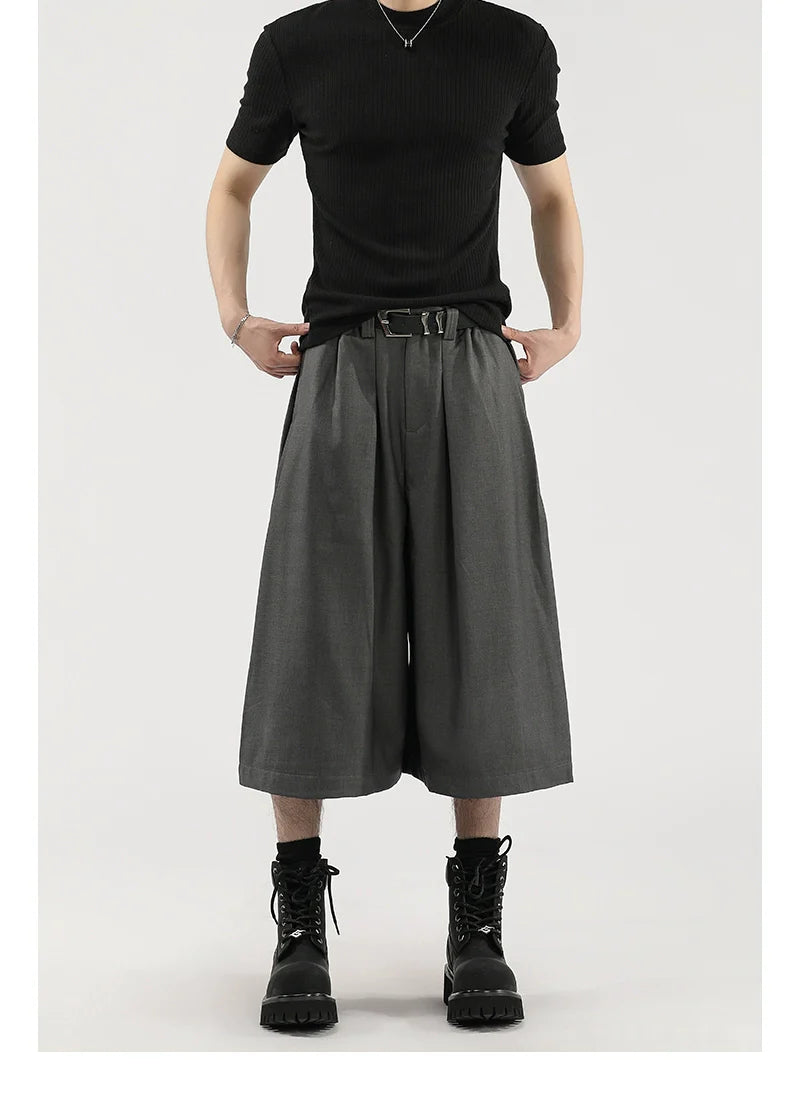 Wide Leg Pleated Bermuda Shorts with Belt Loops