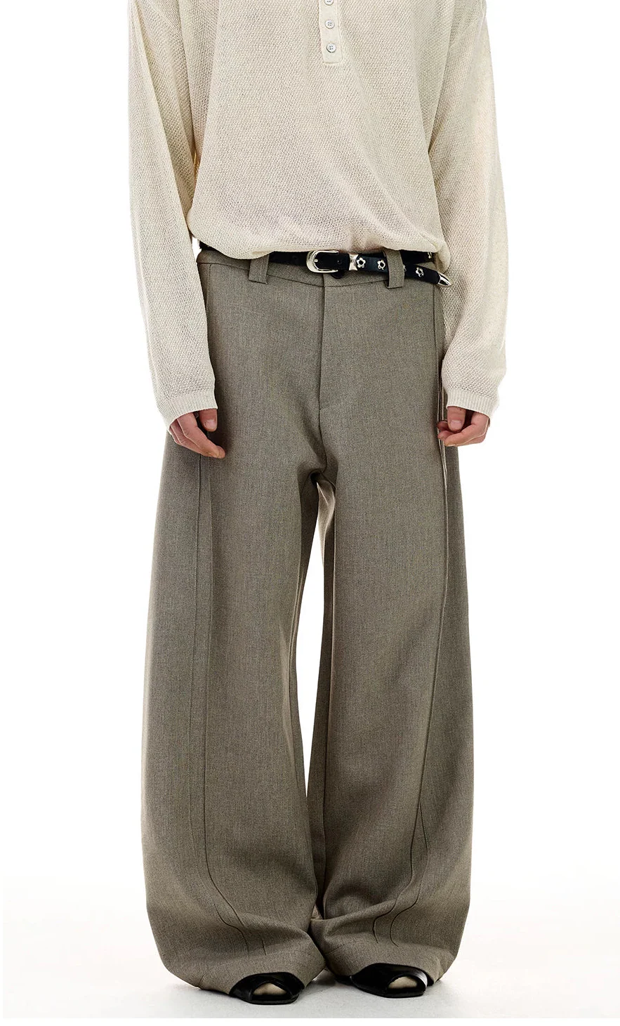 Barrel-Leg Panel Pleated Trousers