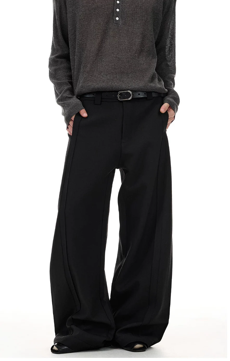 Barrel-Leg Panel Pleated Trousers