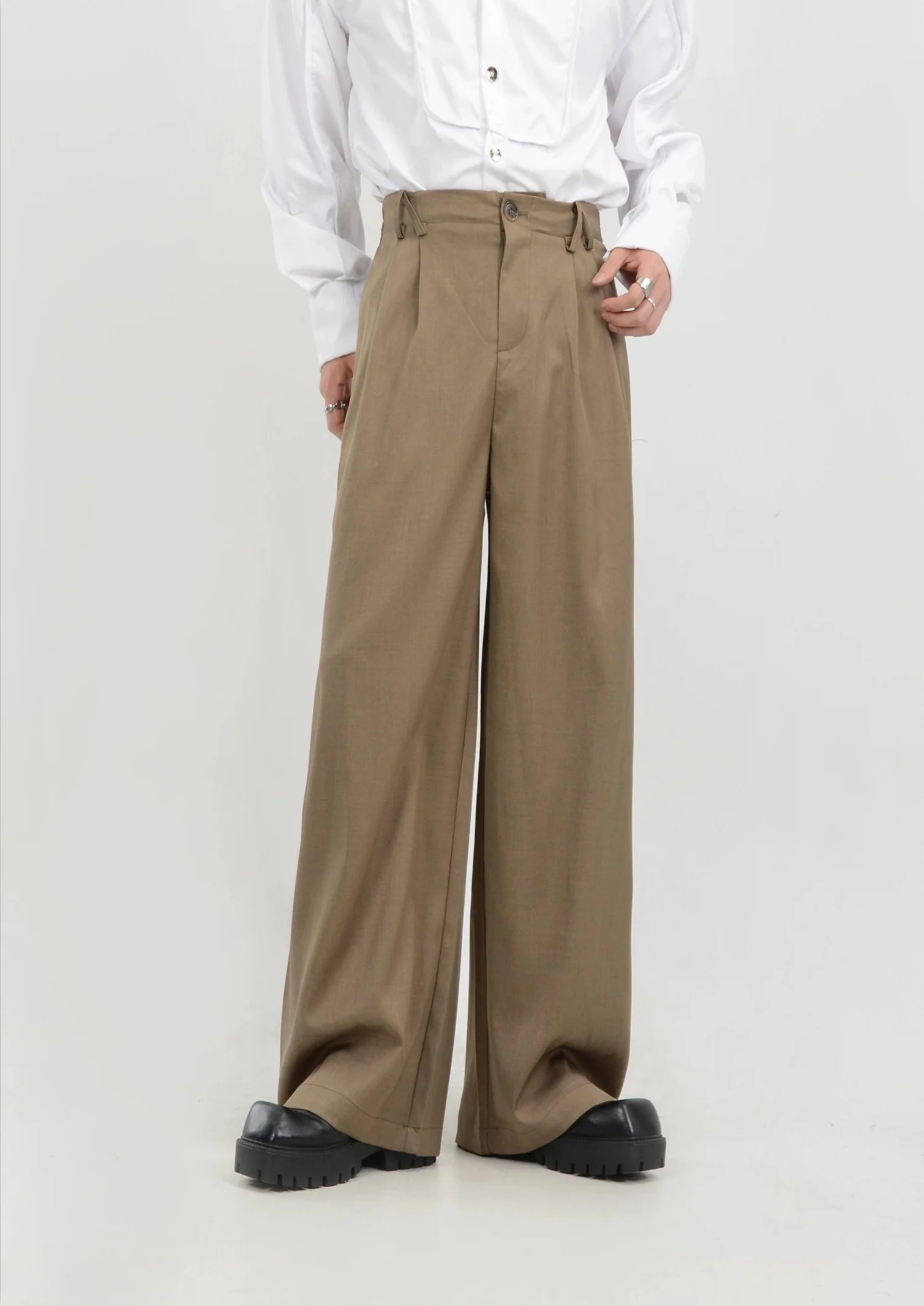High-Waisted Wide Leg Pleated Lightweight Trousers