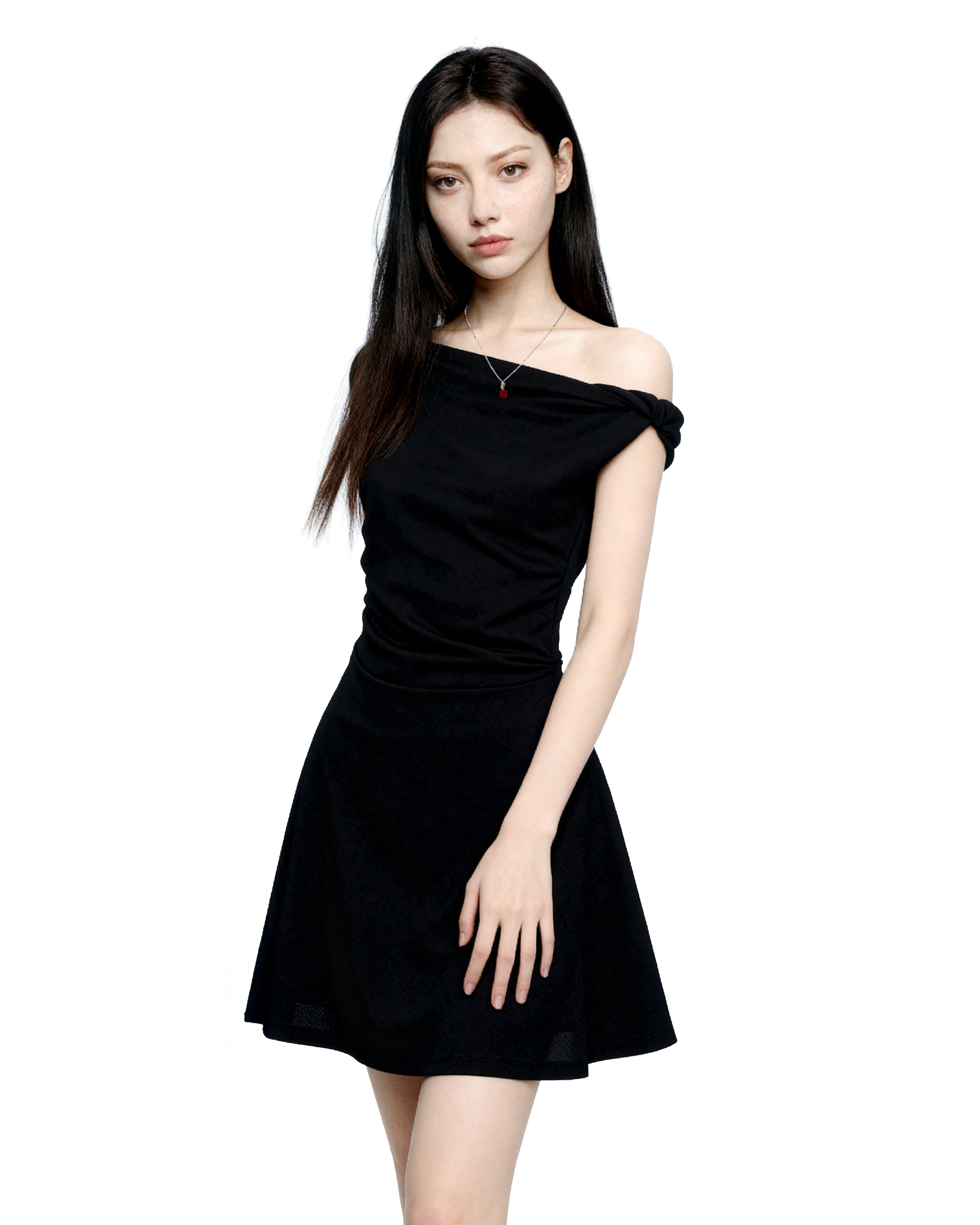 Asymmetric Off Shoulder Short Sleeve Flared Hem Mini Dress