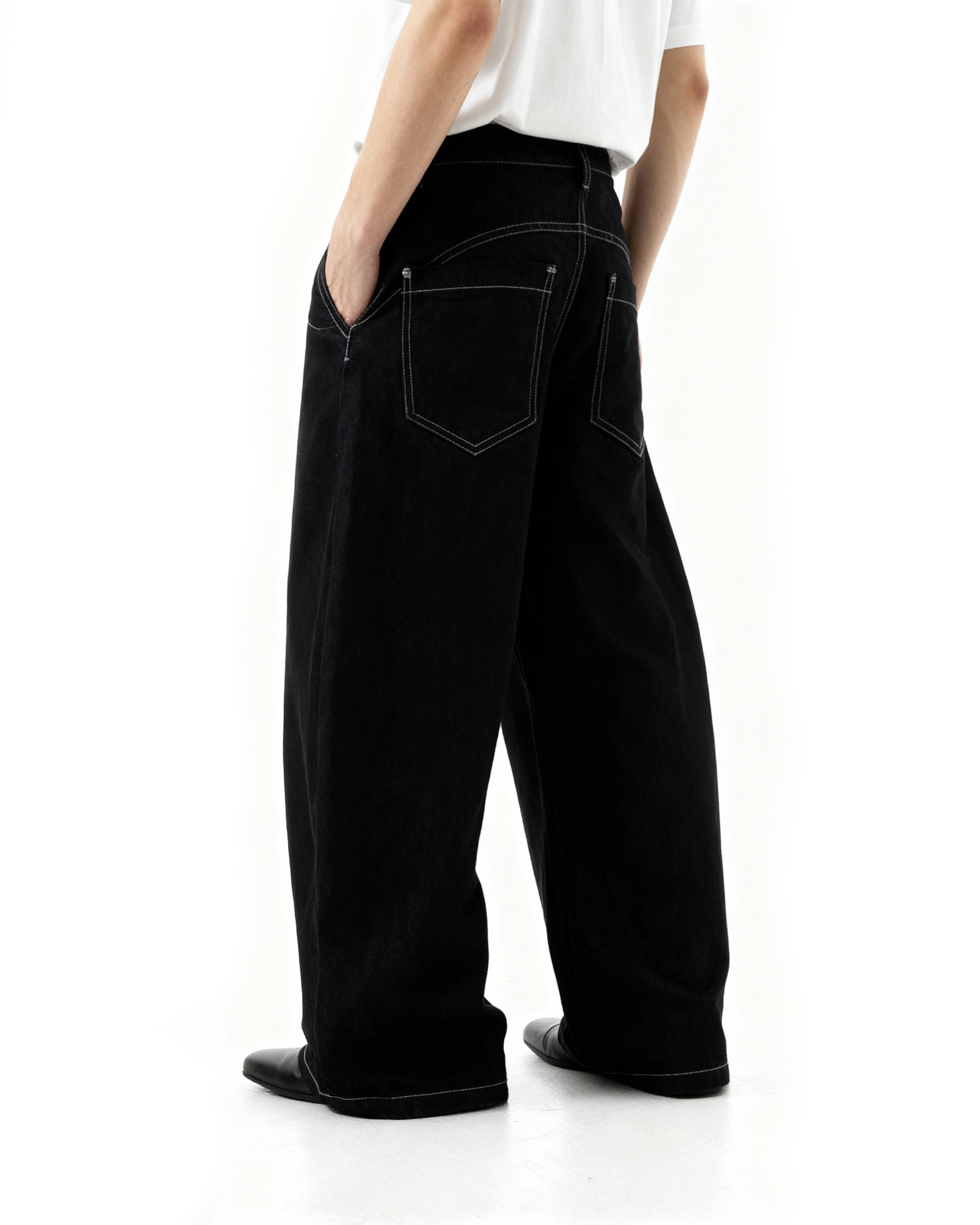 Fireman Buckle Crotch Wide Leg Jeans