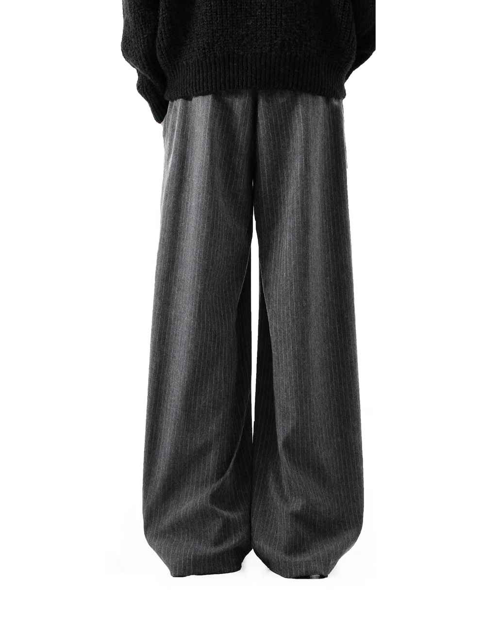 Overlap Pleated Pinstripe Wide-Leg Trousers
