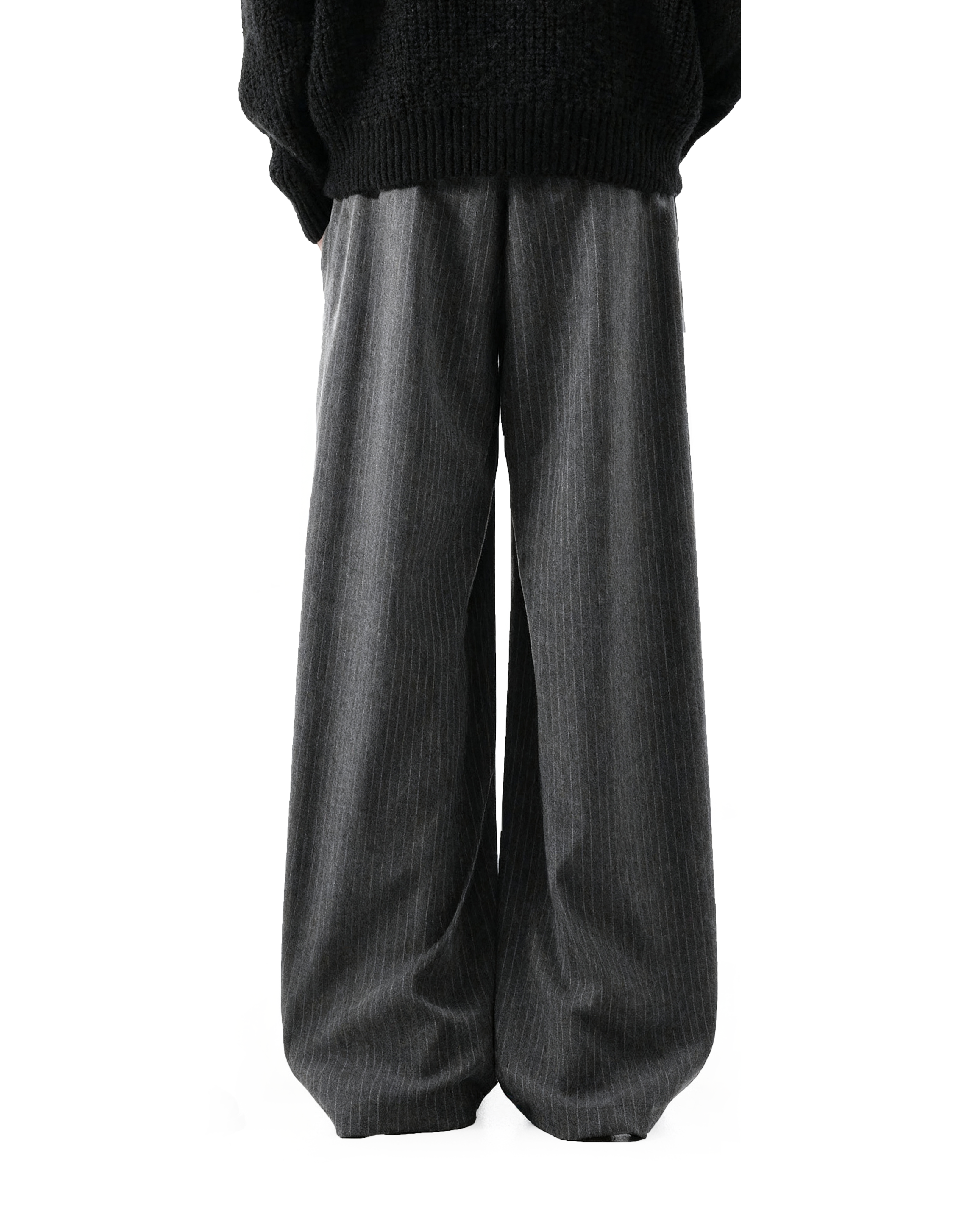 Overlap Pleated Pinstripe Wide-Leg Trousers