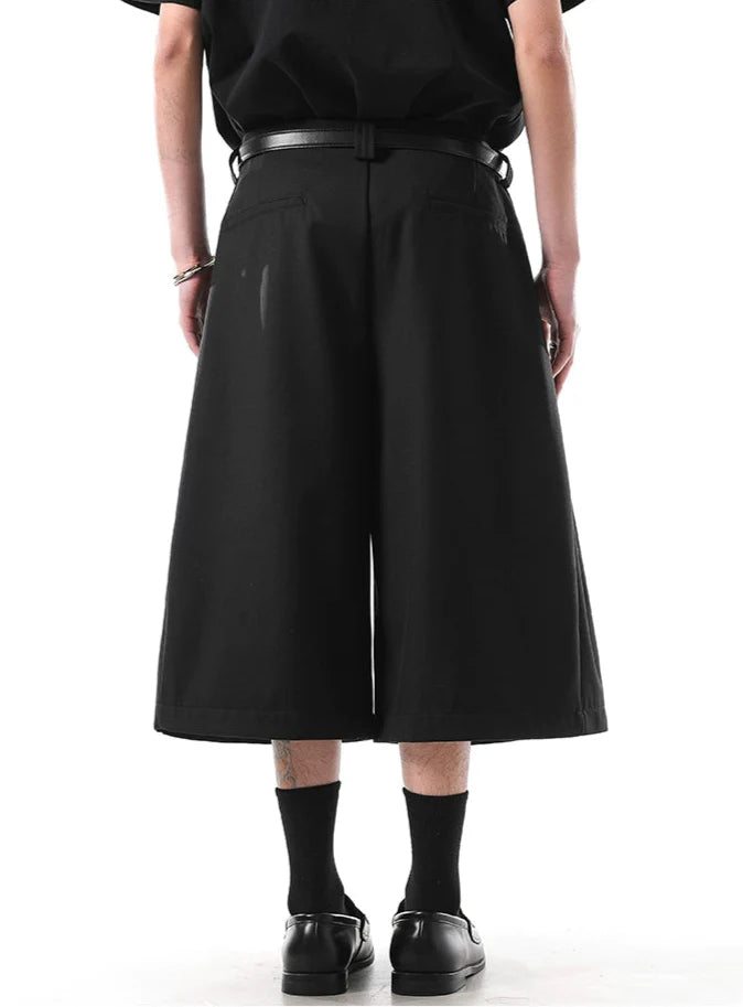 Wide Leg Pleated Tailored Long Bermuda Shorts