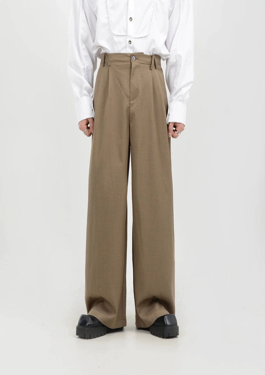 High-Waisted Wide Leg Pleated Lightweight Trousers