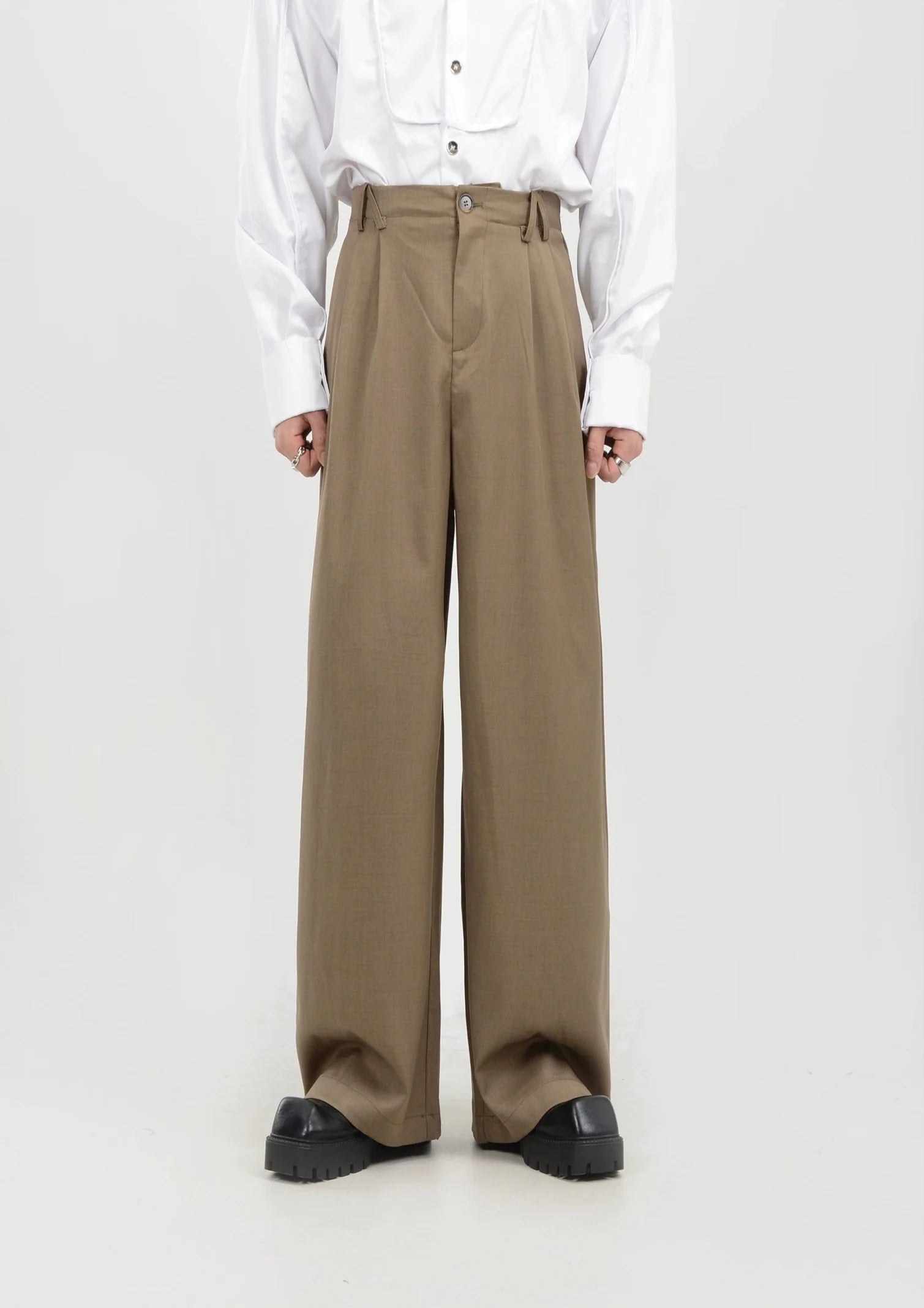 High-Waisted Wide Leg Pleated Lightweight Trousers