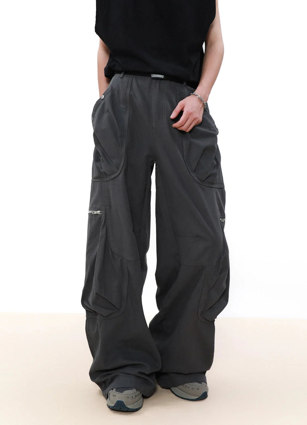 Wide Leg Cargo Pants with Oversized Pleated Pockets