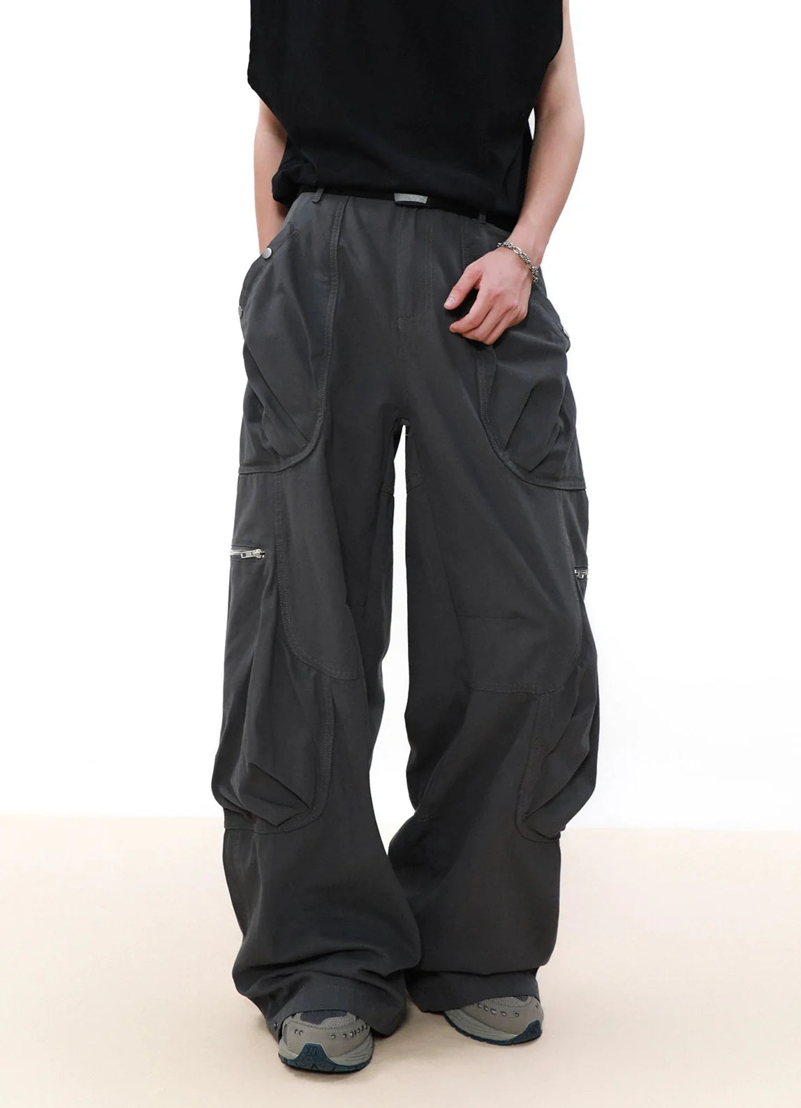 Wide Leg Cargo Pants with Oversized Pleated Pockets