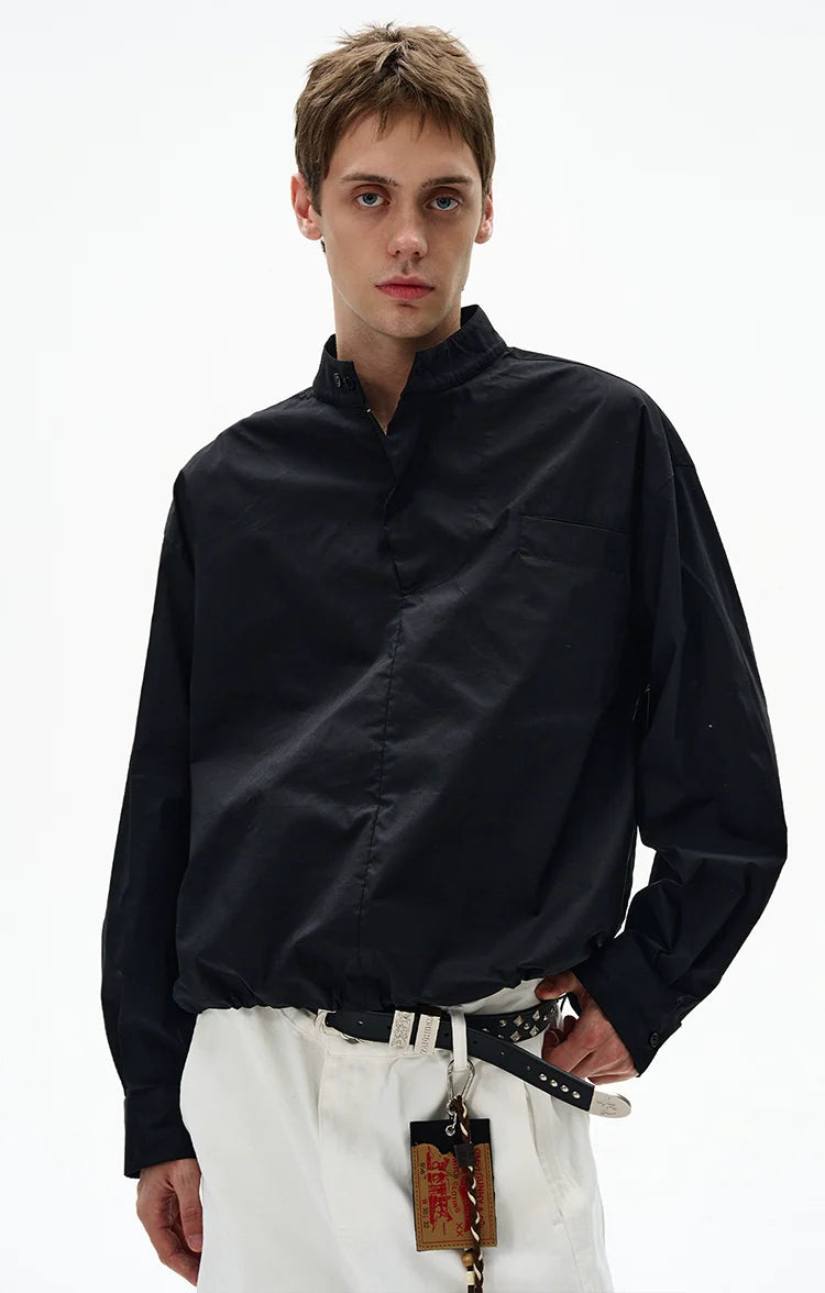 Mandarin Collar Long Sleeve Popover Quarter-Zip Shirt