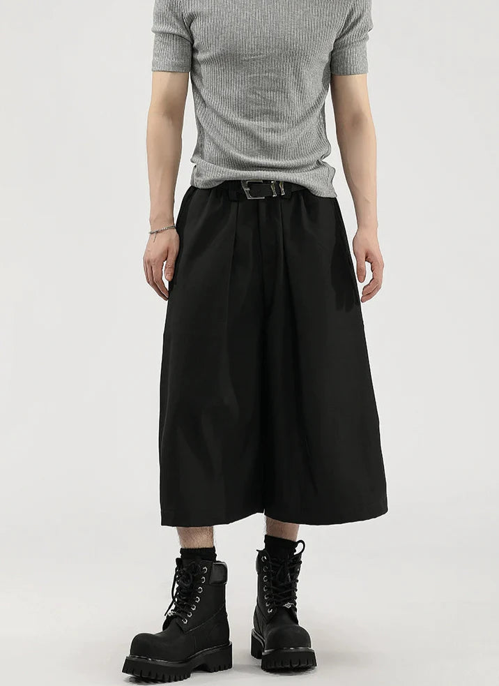 Wide Leg Pleated Bermuda Shorts with Belt Loops