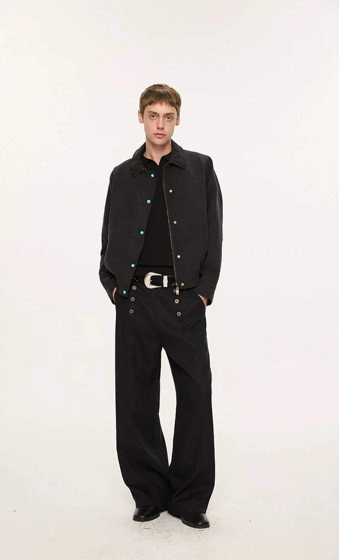 High Waist Double Button Panel Waisted Trousers