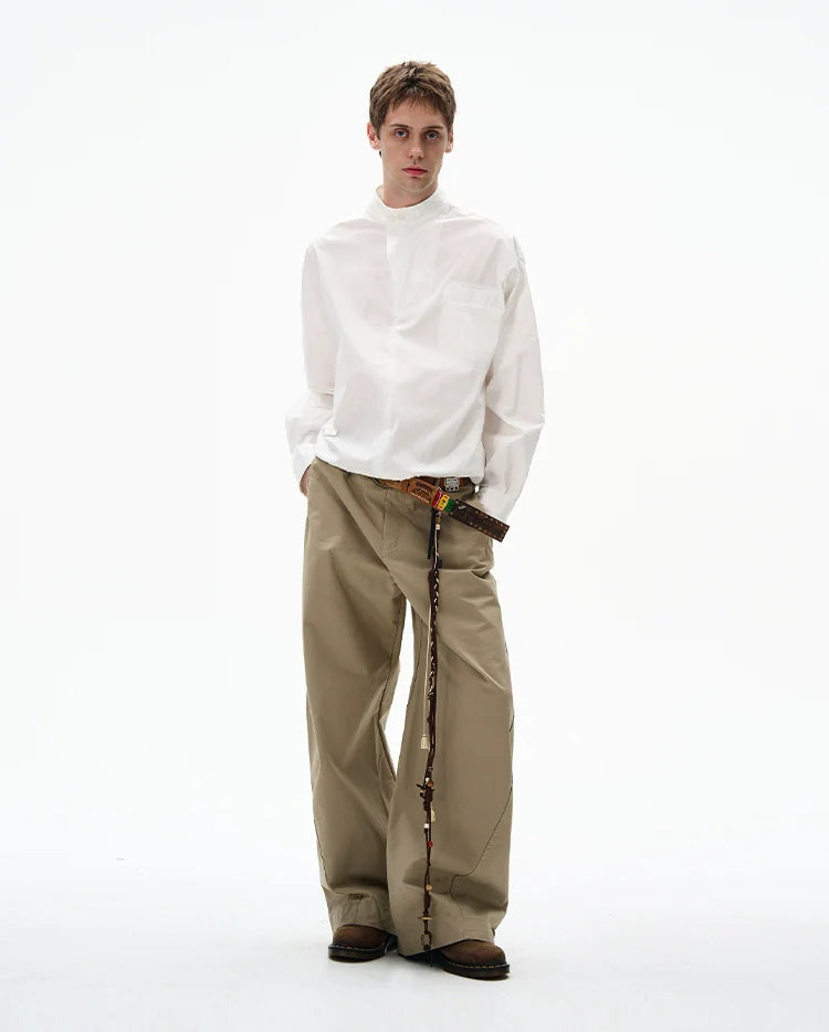Mandarin Collar Long Sleeve Popover Quarter-Zip Shirt