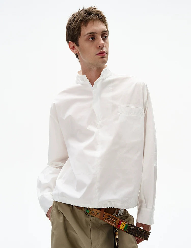 Mandarin Collar Long Sleeve Popover Quarter-Zip Shirt