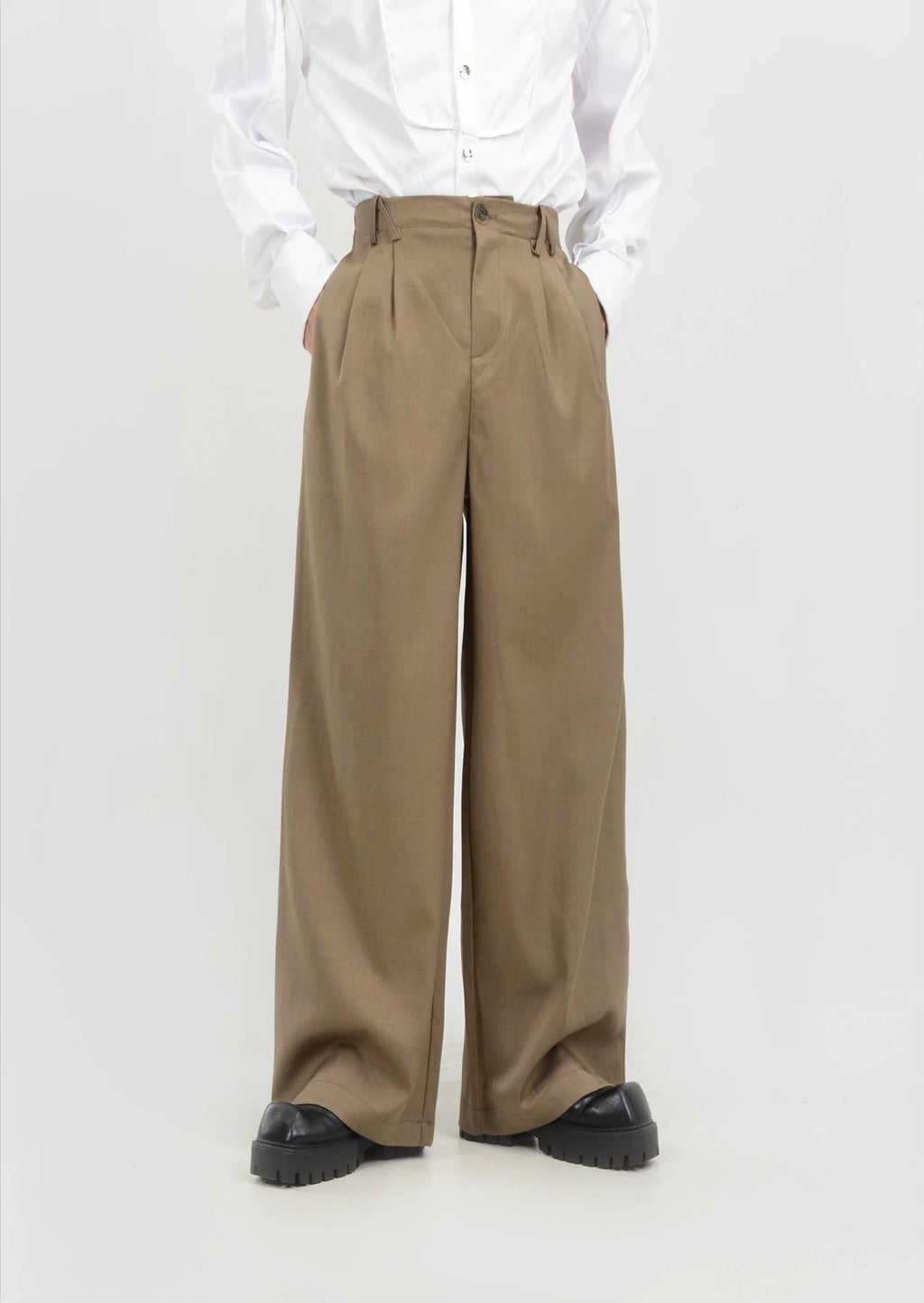 High-Waisted Wide Leg Pleated Lightweight Trousers