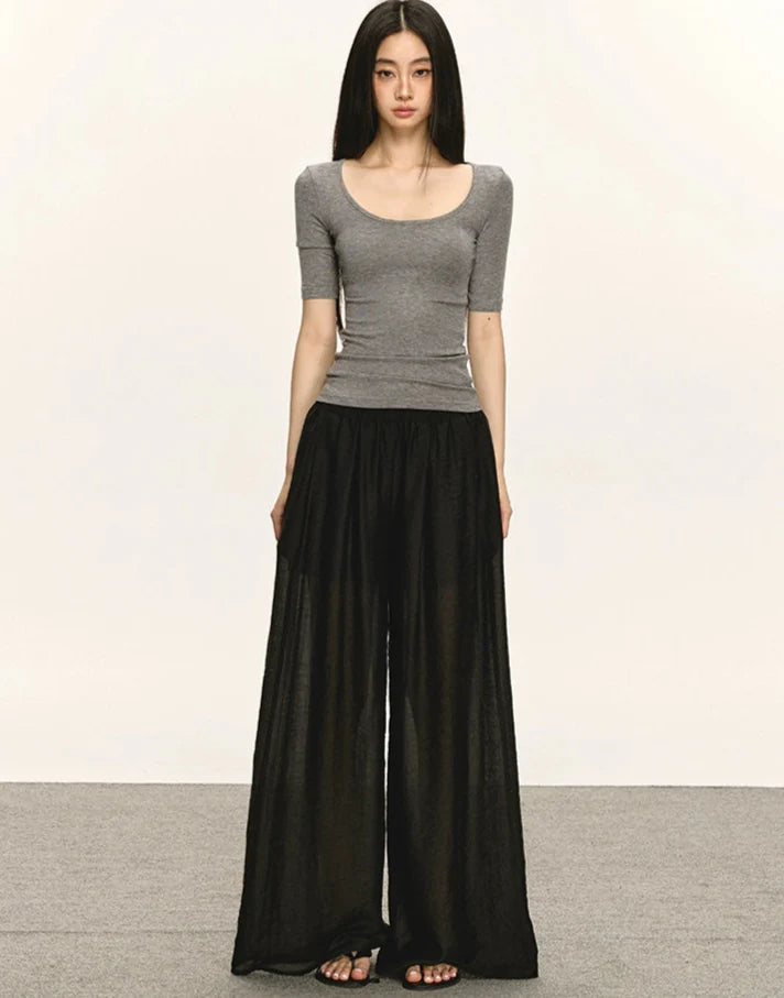 Sheer Lightweight Wide Leg Elastic Waist Pants