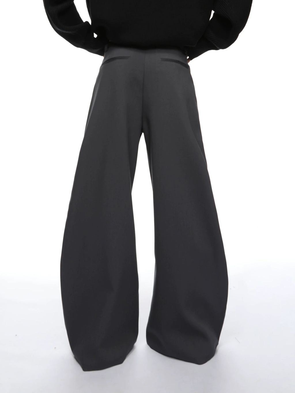 Wide Semi-Flare Barrel Leg Pleated Trousers