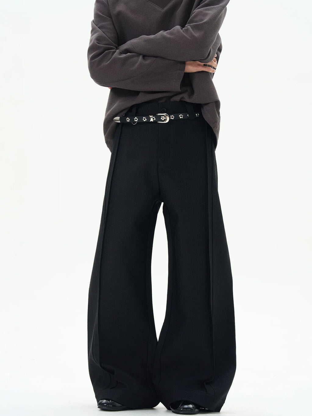 Subtle Pinstripe Barrel Leg Deep-Pleated Trousers