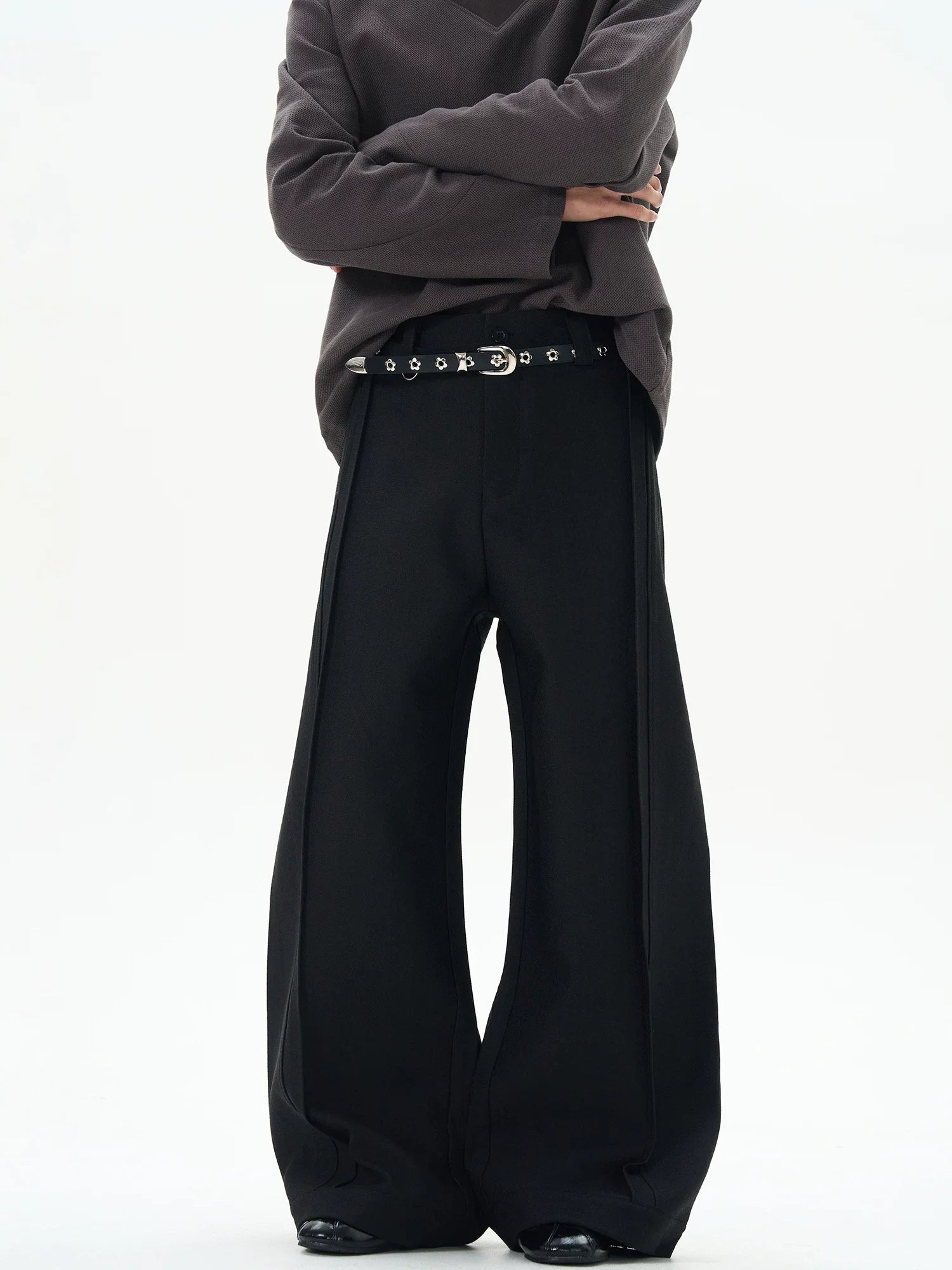Subtle Pinstripe Barrel Leg Deep-Pleated Trousers