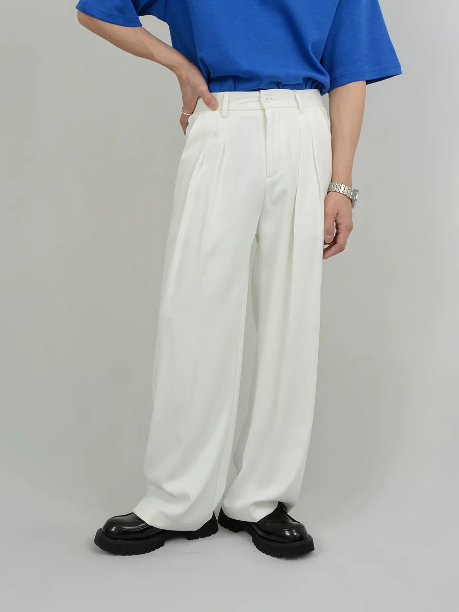 Wide Leg Tailored Pleated Trousers