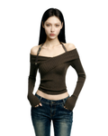 Halter Neck Ribbed Knit Long Sleeve Top