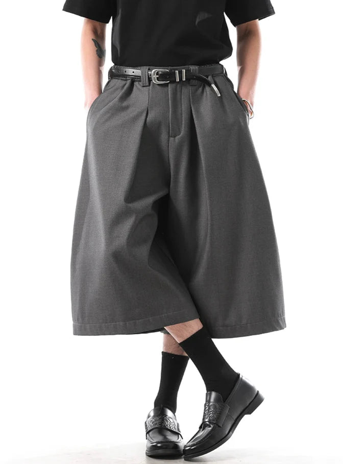 Wide Leg Pleated Tailored Long Bermuda Shorts
