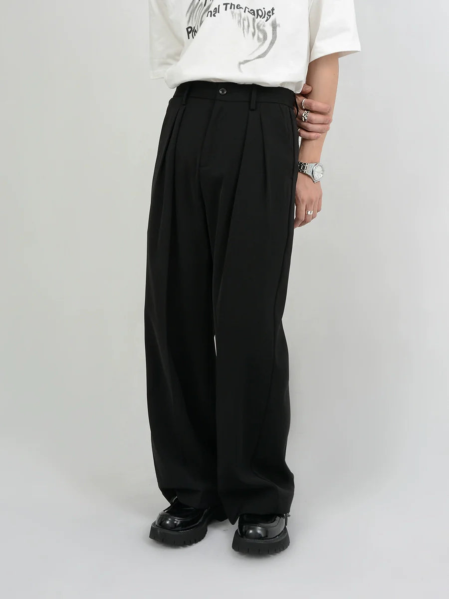 Wide Leg Tailored Pleated Trousers