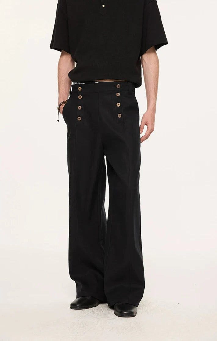 High Waist Double Button Panel Waisted Trousers