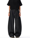Wide Leg Pleated Belted Trousers with Subtle Sheen