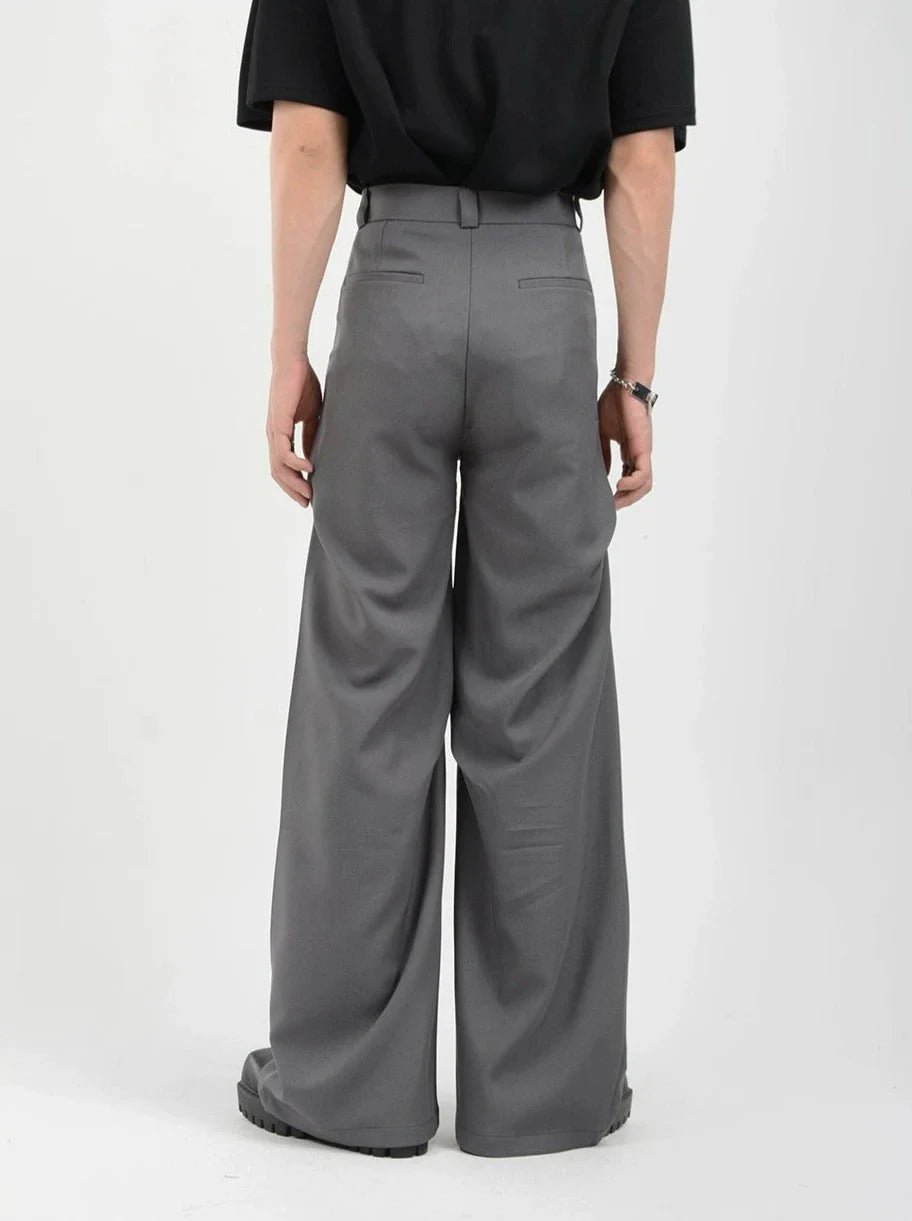 Wide Leg Belted Trousers with Pleated Detail