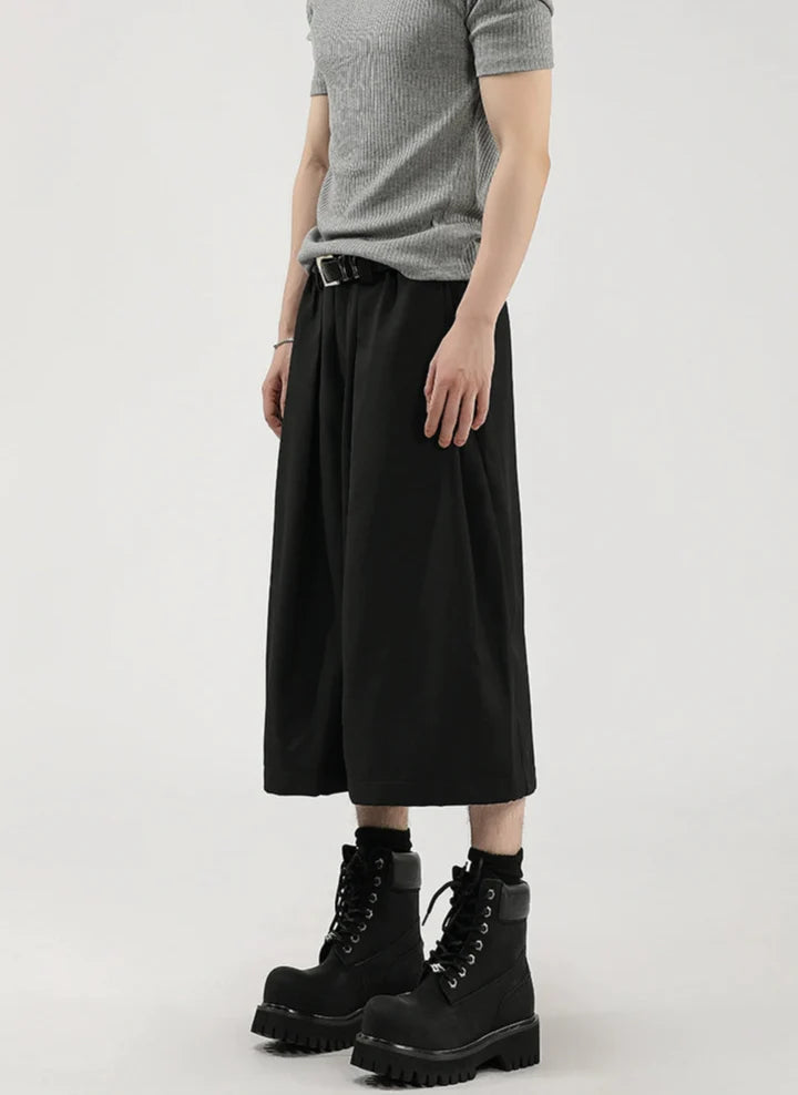 Wide Leg Pleated Bermuda Shorts with Belt Loops