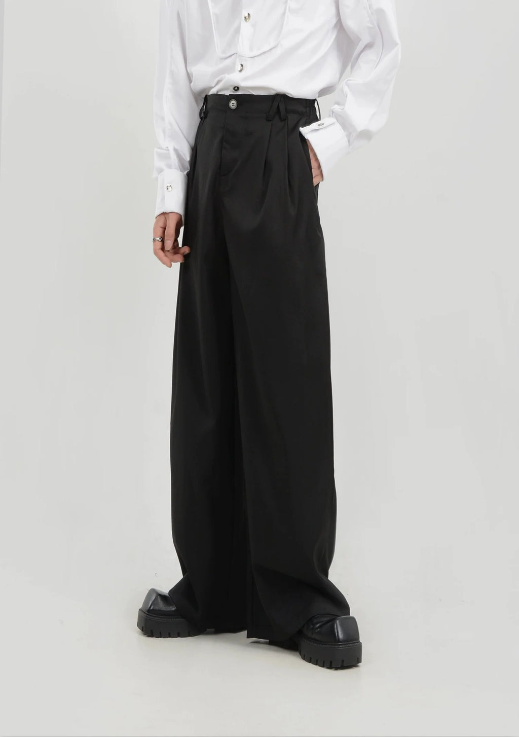 High-Waisted Wide Leg Pleated Lightweight Trousers