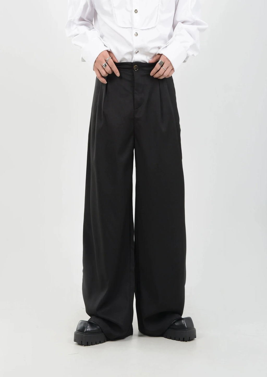 High-Waisted Wide Leg Pleated Lightweight Trousers