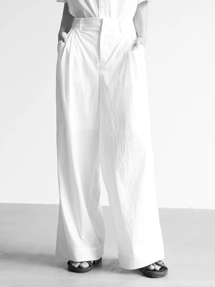 Wide Leg Pleated Front Lightweight Trousers