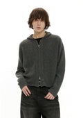 Zigzag Pattern Two Way Zip Knit Hoodie Jacket