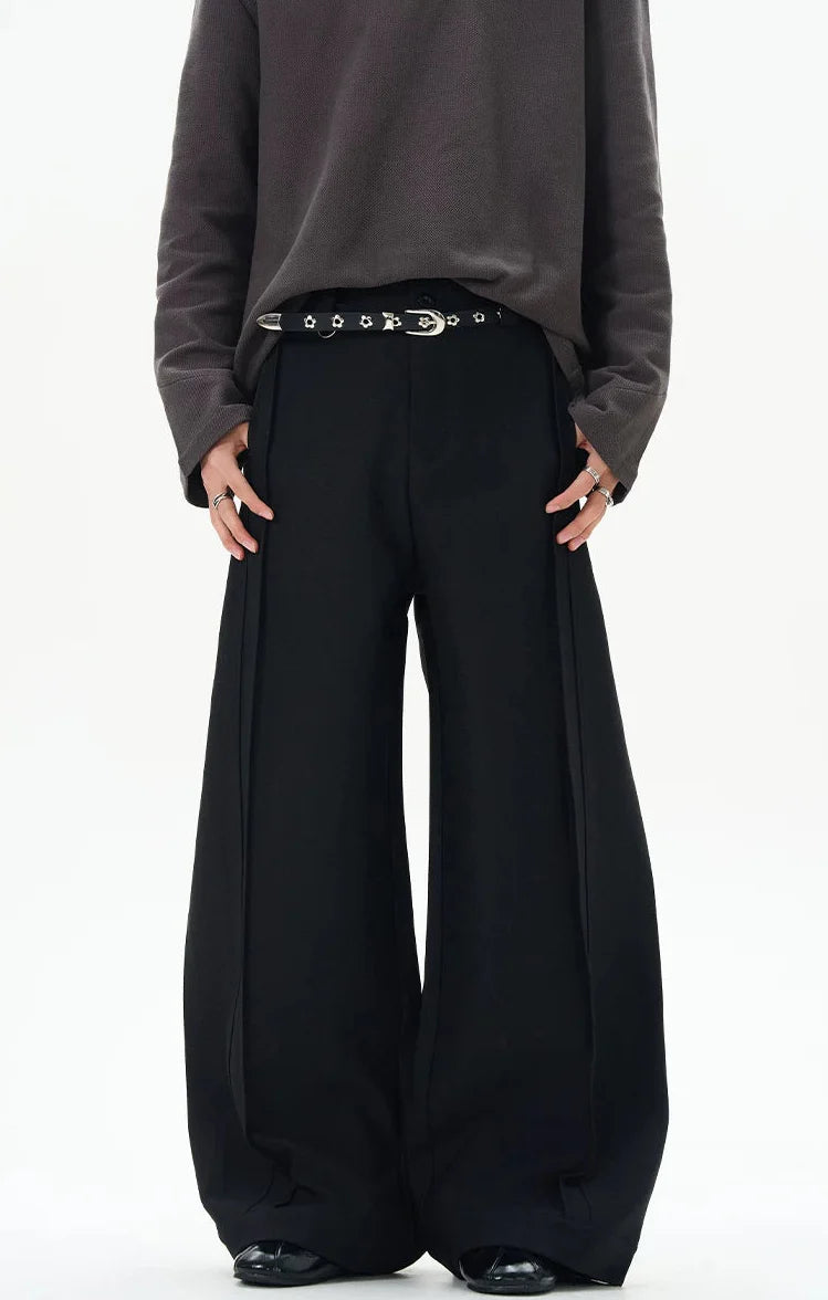 Subtle Pinstripe Barrel Leg Deep-Pleated Trousers