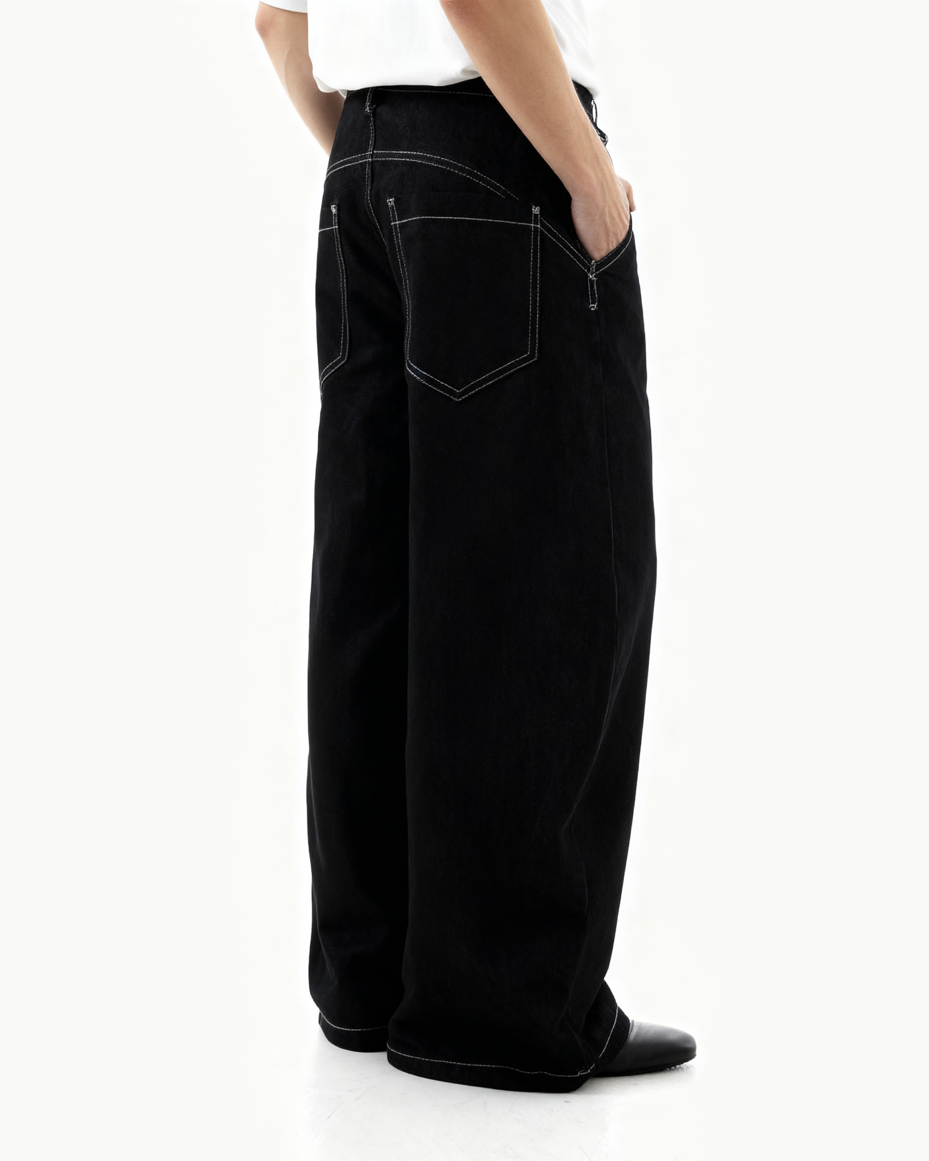 Fireman Buckle Crotch Wide Leg Jeans