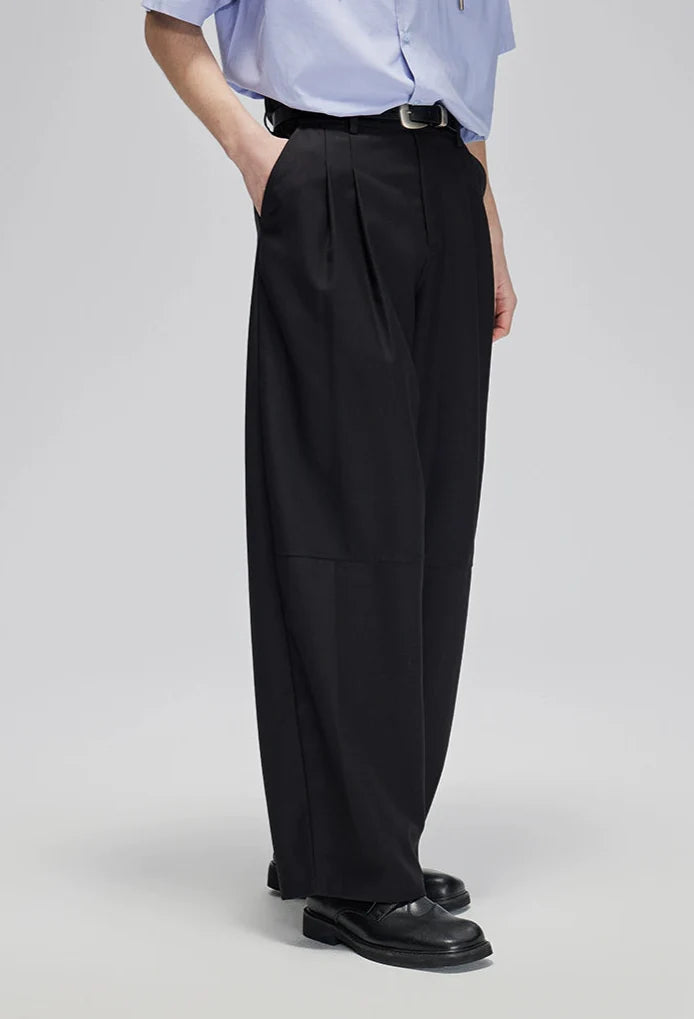 Wide Leg Pleated Trousers with Panel Detailing
