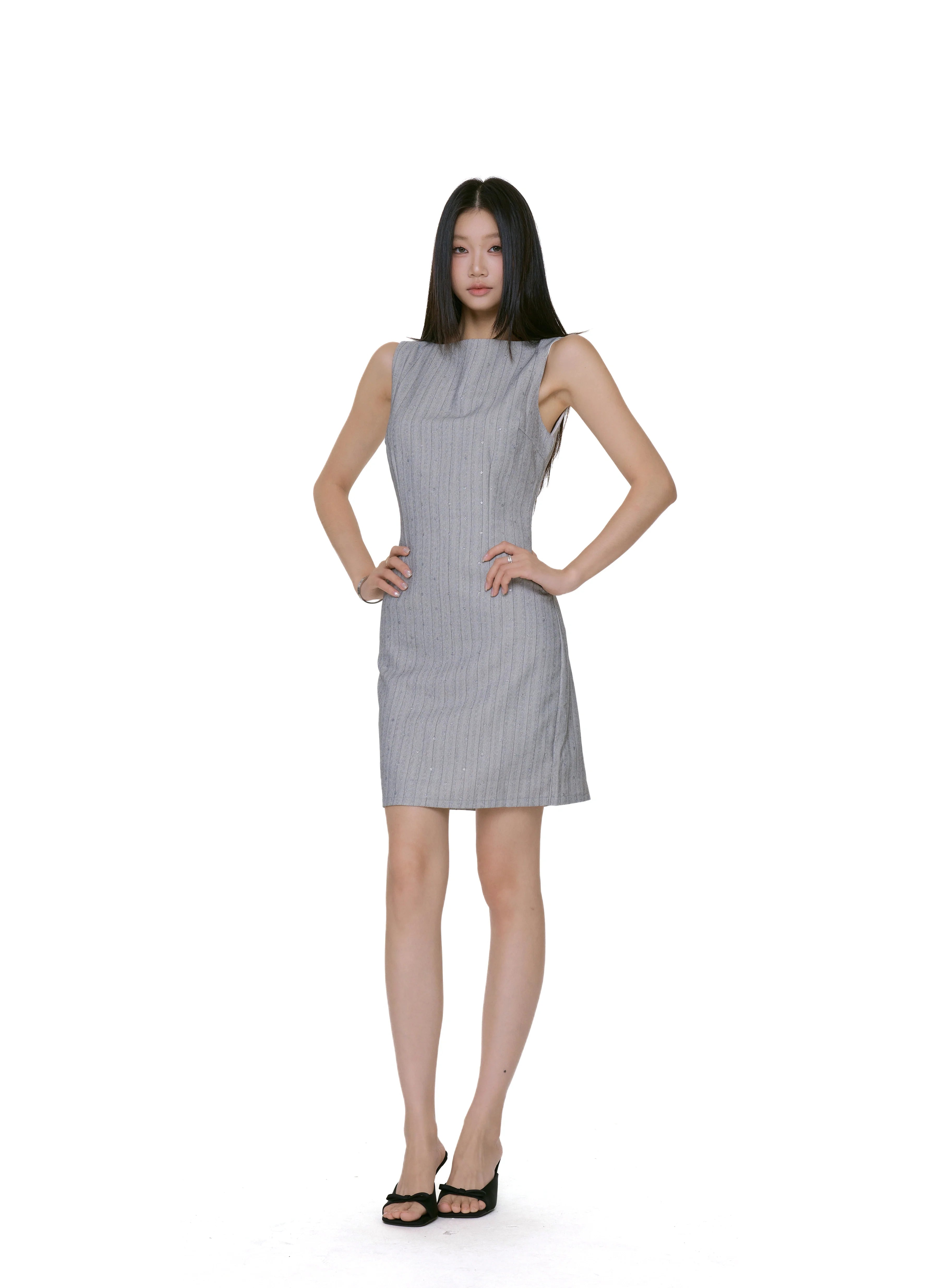 Textured Stripe Sleeveless Mini Dress with Studs