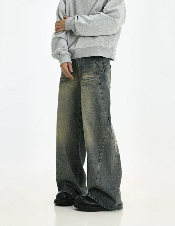 Vintage Wash Straight Leg Denim Jeans