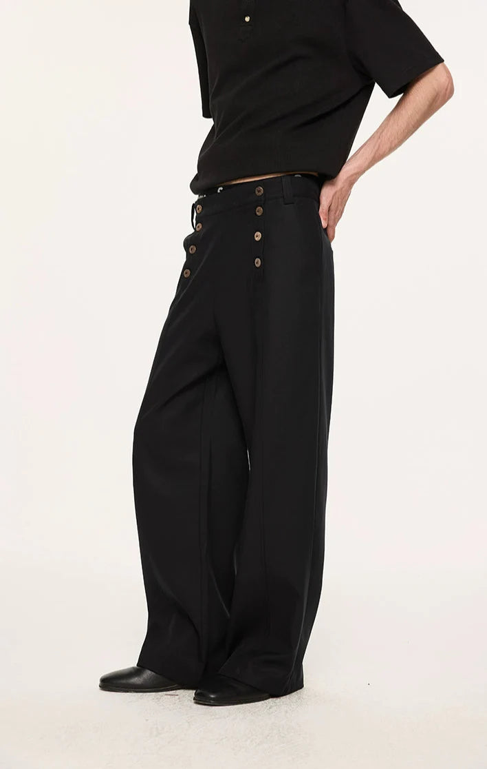 High Waist Double Button Panel Waisted Trousers