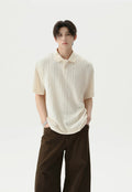 Textured Cable Knit Short Sleeve Polo Shirt