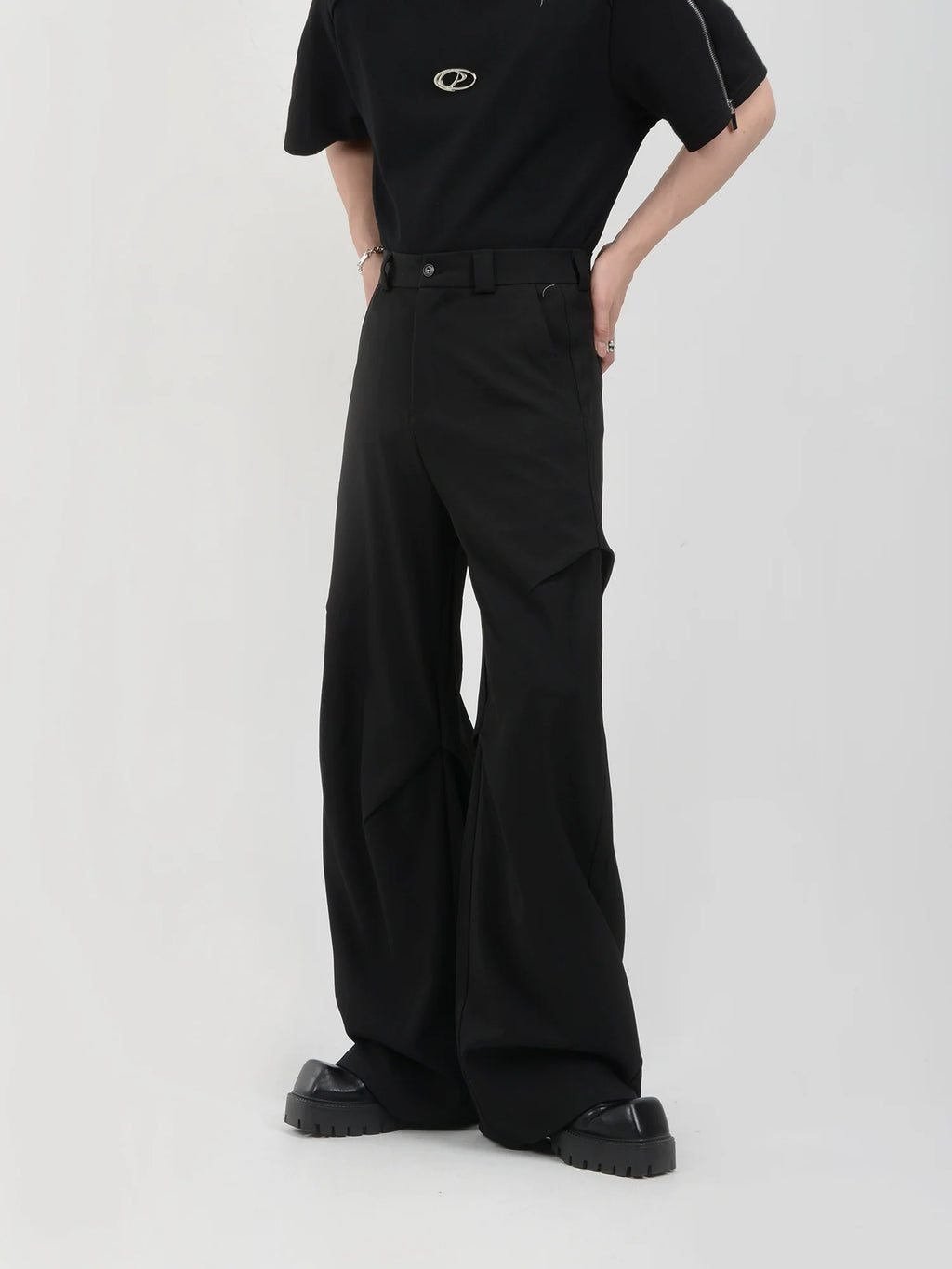 Wide Leg Belted Trousers with Pleated Detail
