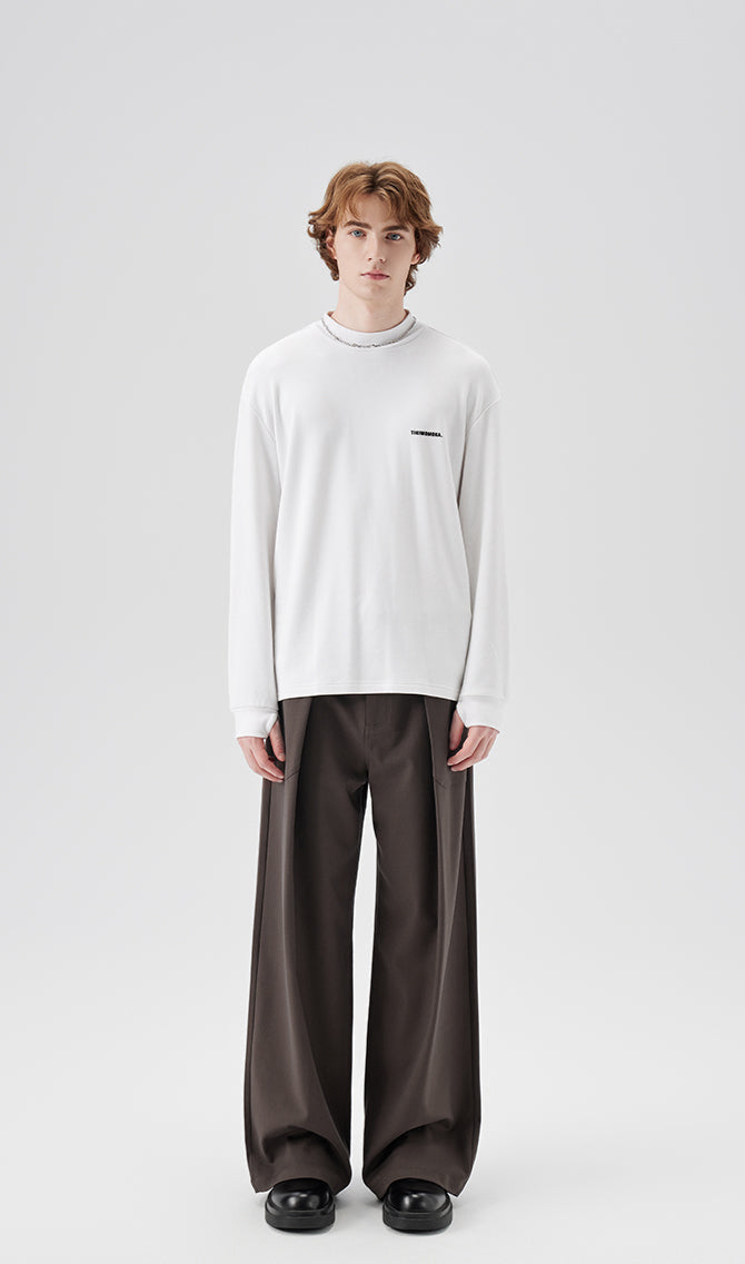 Wide Leg Pleated Trousers with Button Details